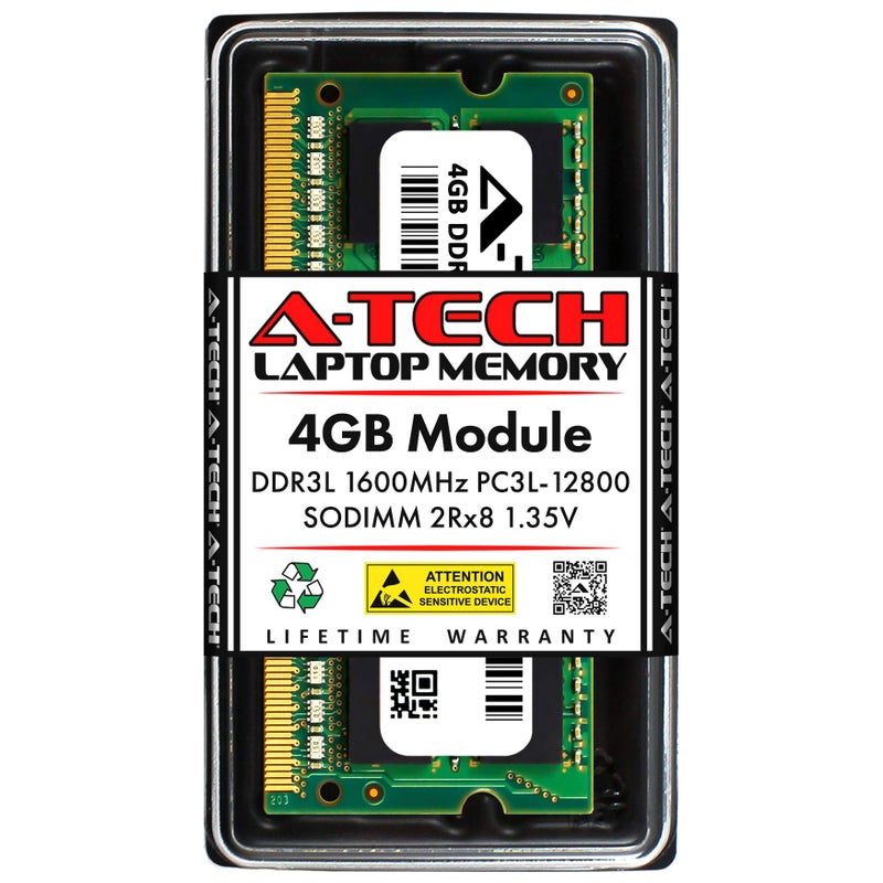 A-TECH بديل A-Tech 4GB RAM لـ CT51264BF160B | DDR3/DDR3L 1600MHz PC3L-12800 (PC3-12800) CL11 SODIMM 2Rx8 1.35V غير ECC SO-DIMM 204 دبوس ذاكرة لابتوب، نوت بوك - Image 1